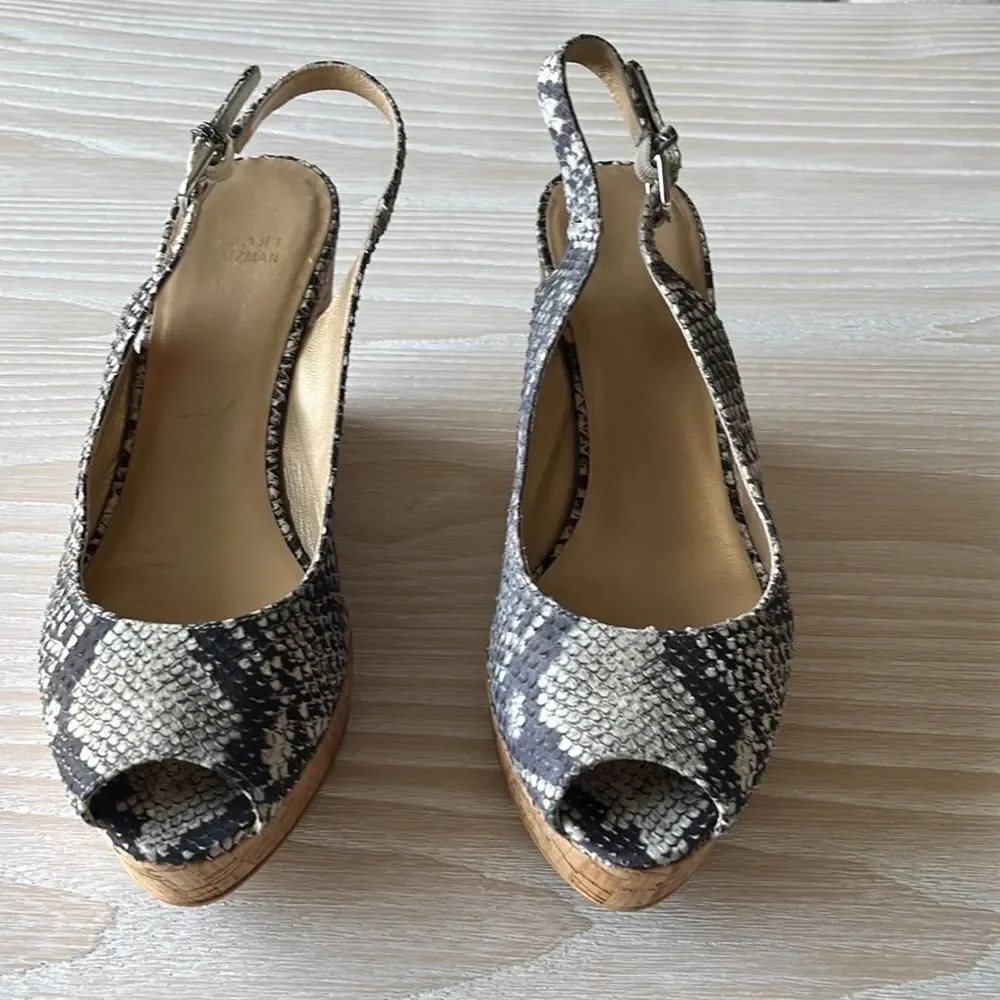 Stuart Weitzman NWOT Jean Snake-Embossed Leather Slingback Sandals size 9 - Picture 7 of 14
